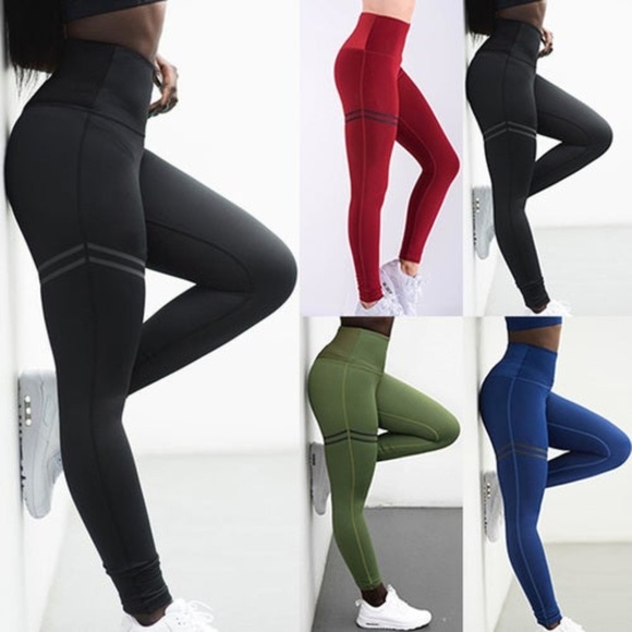 NWT Women High Waist Pants AntiCellulite  Leggings RED LARGE - Picture 3 of 3